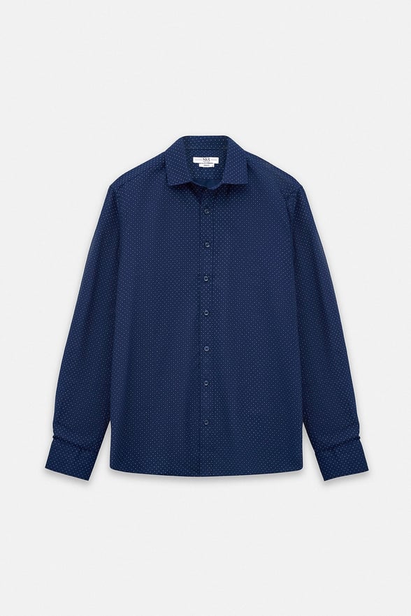 Lacivert Regular Klasik Yaka Minimal Oxford Cepsiz Düğmeli Uzun Kollu Casual Gömlek