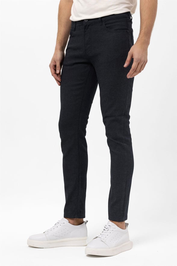 Lacivert Slim 5 Cep Kalıp Armürlü Pantolon