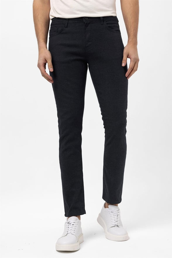 Lacivert Slim 5 Cep Kalıp Armürlü Pantolon