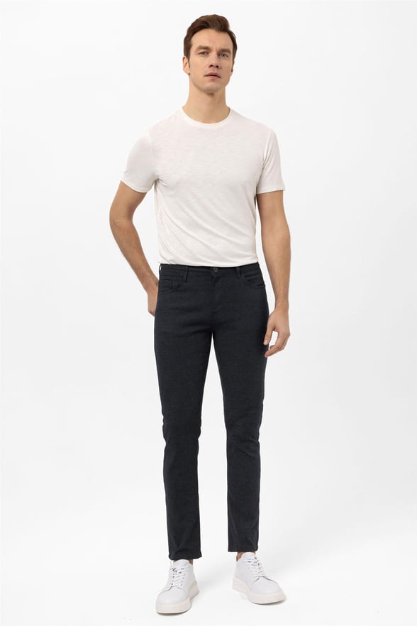 Lacivert Slim 5 Cep Kalıp Armürlü Pantolon