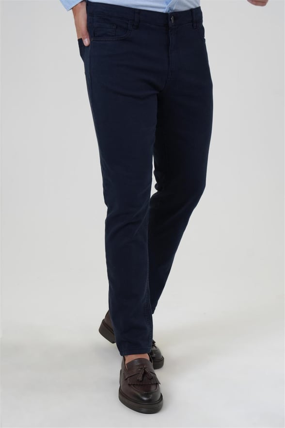 Lacivert Slim 5 Cep Kalıp Düz Pantolon