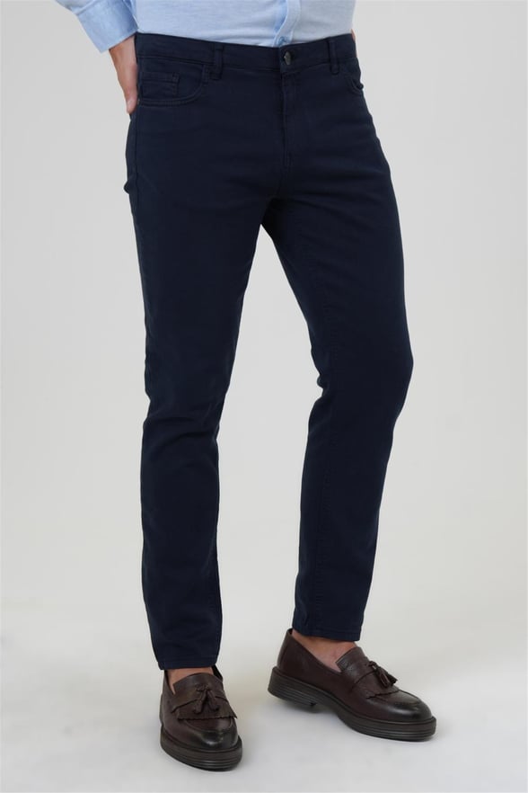 Lacivert Slim 5 Cep Kalıp Düz Pantolon