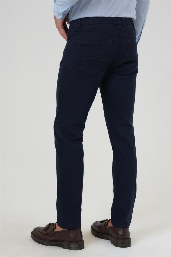 Lacivert Slim 5 Cep Kalıp Düz Pantolon