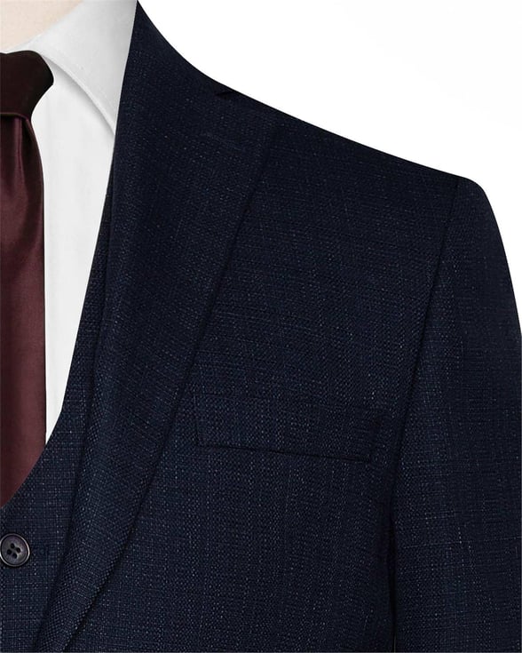 Lacivert Slim Armürlü  6 Drop                                                       Yelekli Takım Elbise