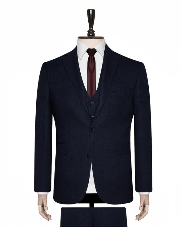 Lacivert Slim Armürlü  6 Drop                                                       Yelekli Takım Elbise
