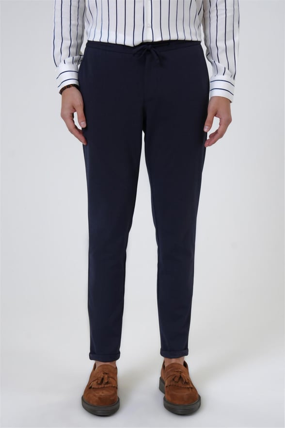 Lacivert Slim Armürlü Jogger Pantolon