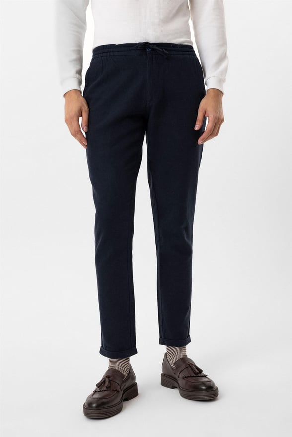 Lacivert Slim Armürlü Jogger Pantolon
