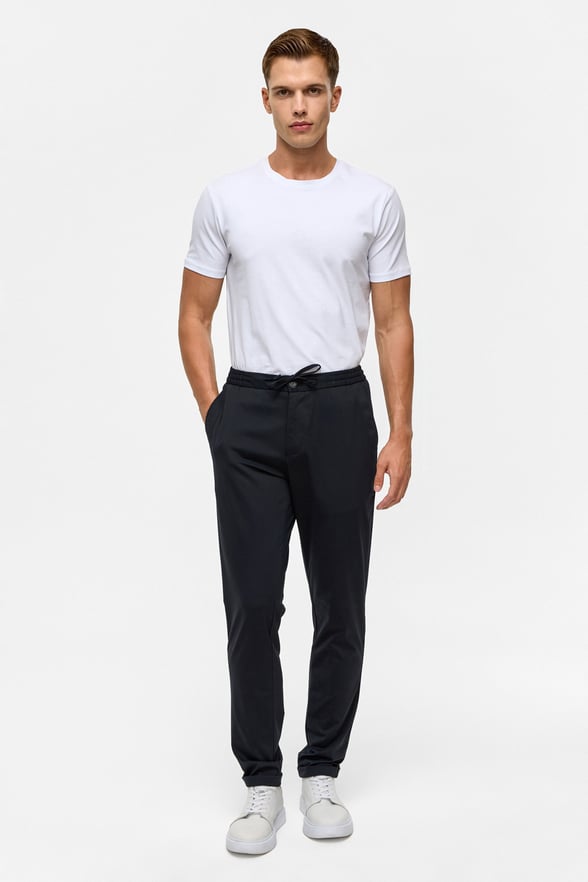 Lacivert Slim Armürlü Jogger Pantolon