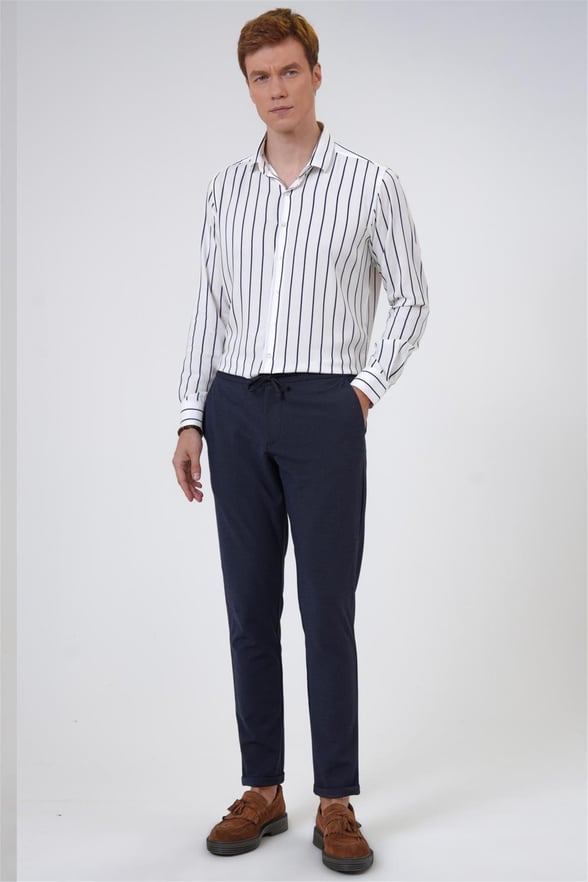 Lacivert Slim Armürlü Jogger Pantolon