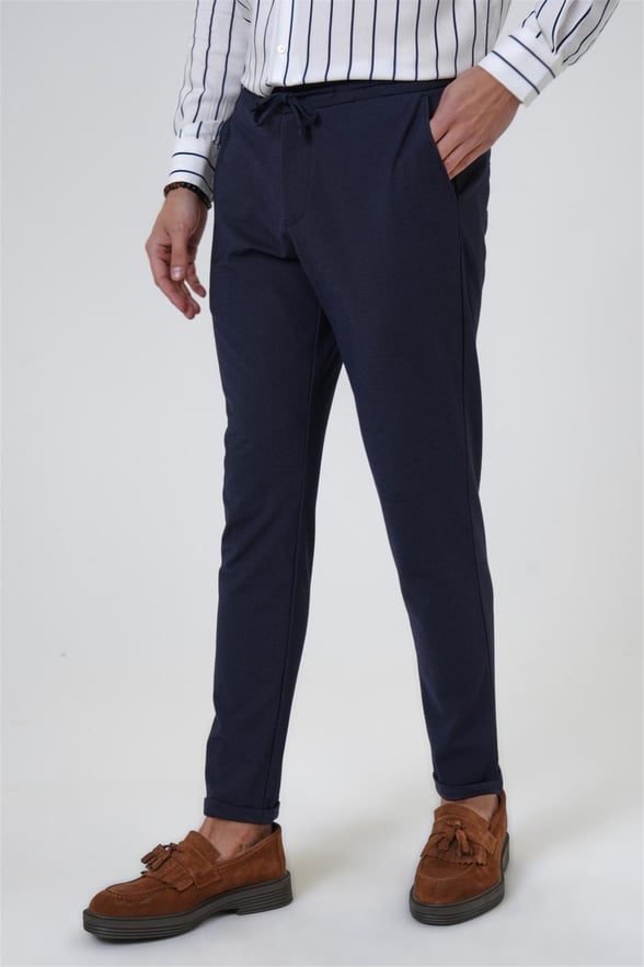 Lacivert Slim Armürlü Jogger Pantolon