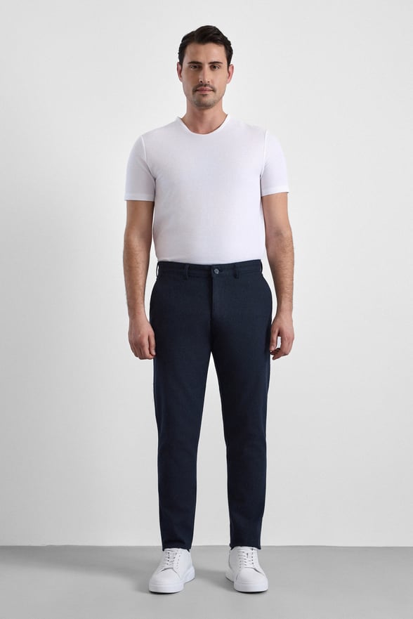 Lacivert Slim Armürlü Kanvas Casual Pantolon