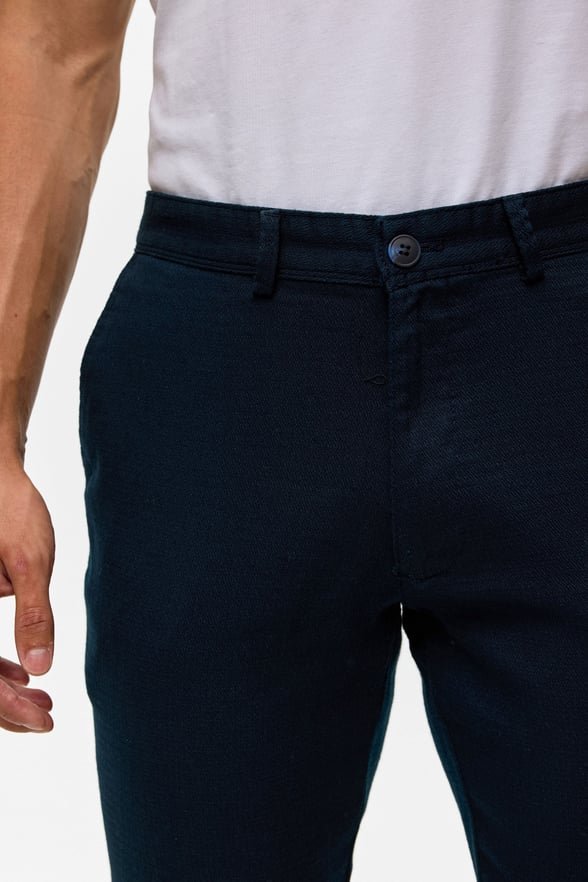 Lacivert Slim Armürlü Kanvas Pantolon