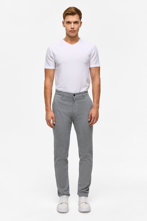 Lacivert Slim Armürlü Kanvas Pantolon