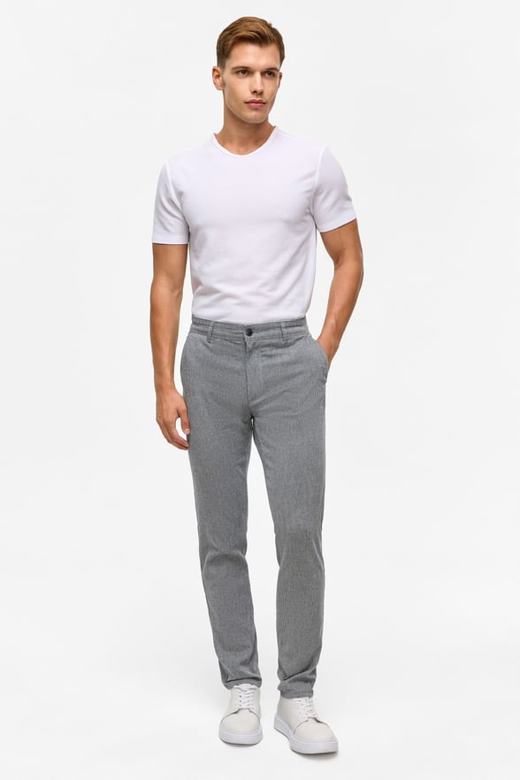 Lacivert Slim Armürlü Kanvas Pantolon