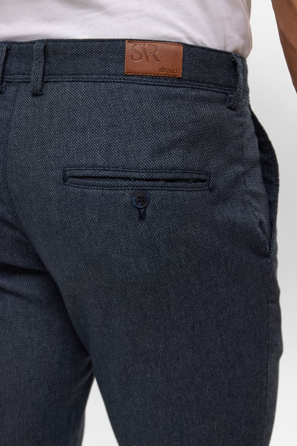 Lacivert Slim Armürlü Kanvas Pantolon