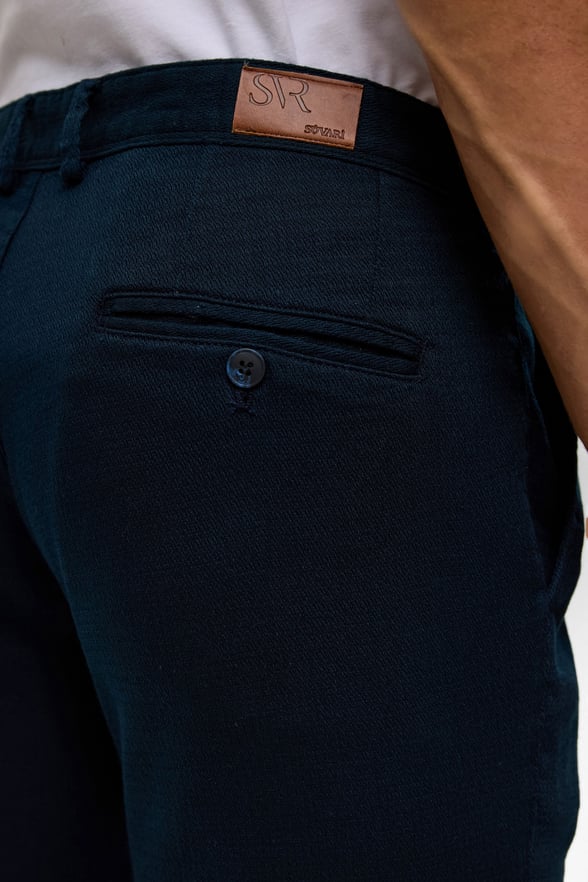 Lacivert Slim Armürlü Kanvas Pantolon