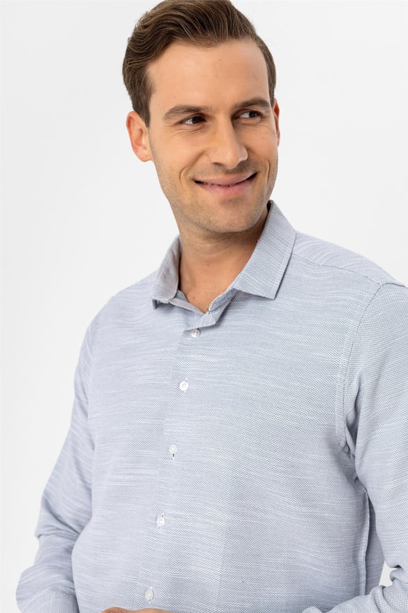 Lacivert Slim Armürlü Klasik Yaka  Gömlek