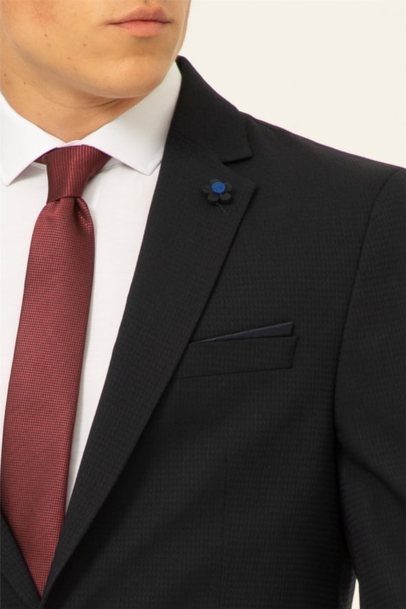 Lacivert Slim Armürlü Mono Yaka 6 Drop                                                       Takım Elbise