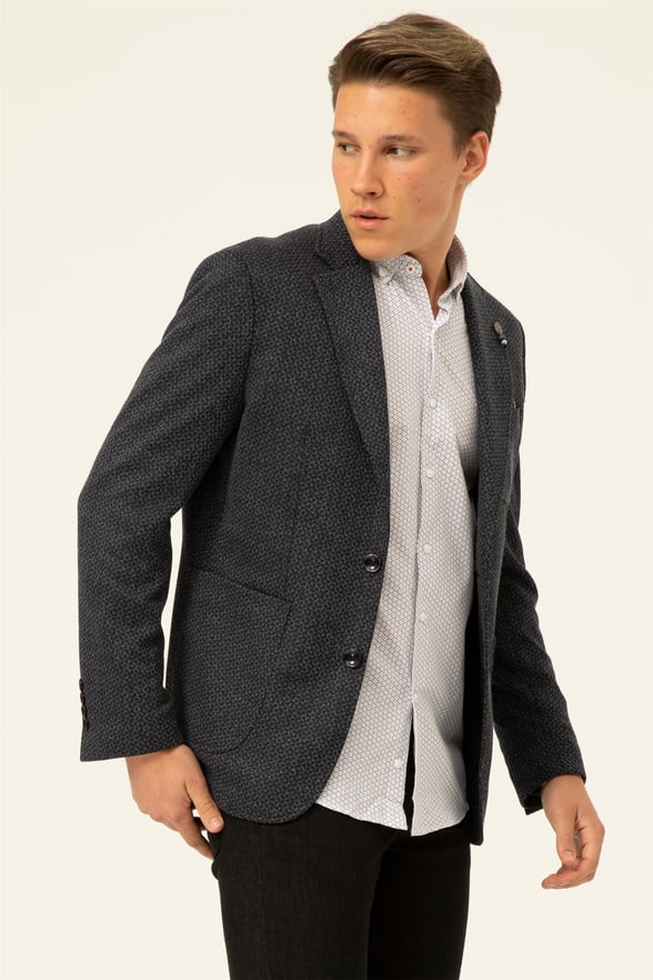 Lacivert Slim Armürlü Mono Yaka 6 Drop                                                       Ceket