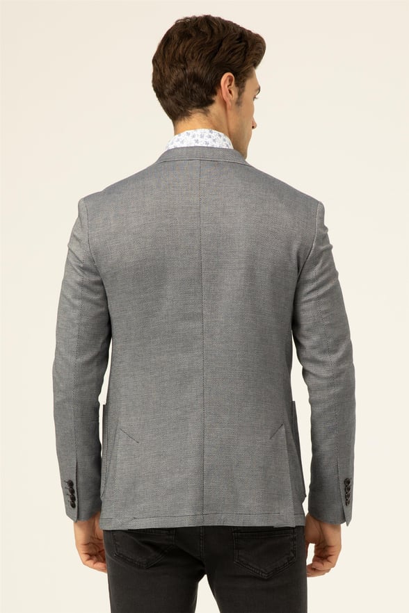 Lacivert Slim Armürlü Mono Yaka 6 Drop                                                       Ceket