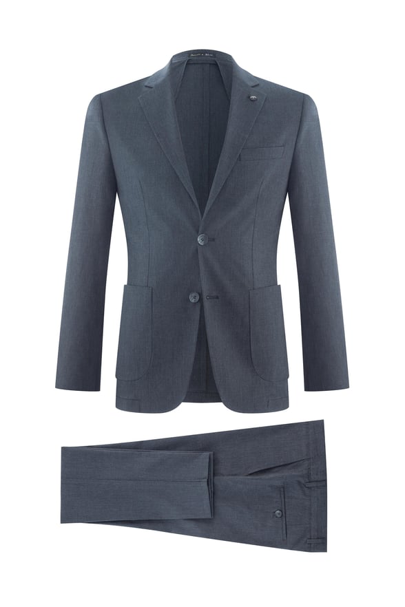 Lacivert Slim Armürlü Mono Yaka 6 Drop Takım Elbise