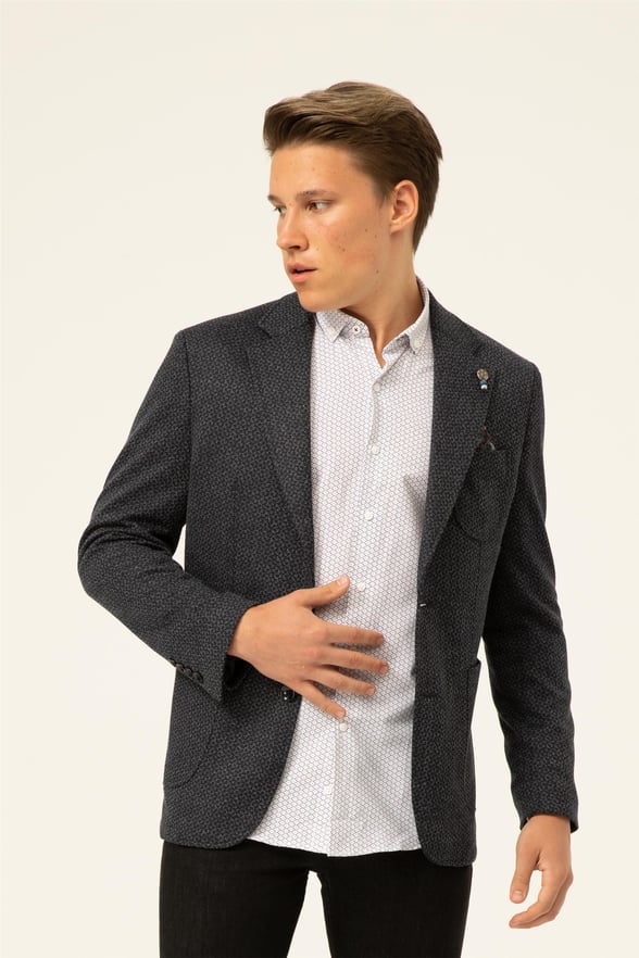 Lacivert Slim Armürlü Mono Yaka 6 Drop                                                       Ceket