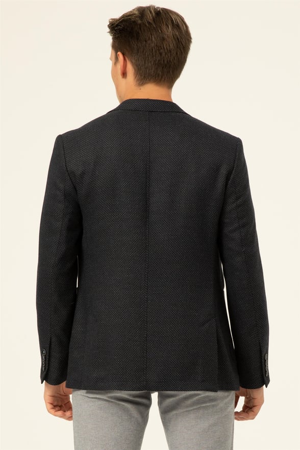 Lacivert Slim Armürlü Mono Yaka 6 Drop                                                       Ceket