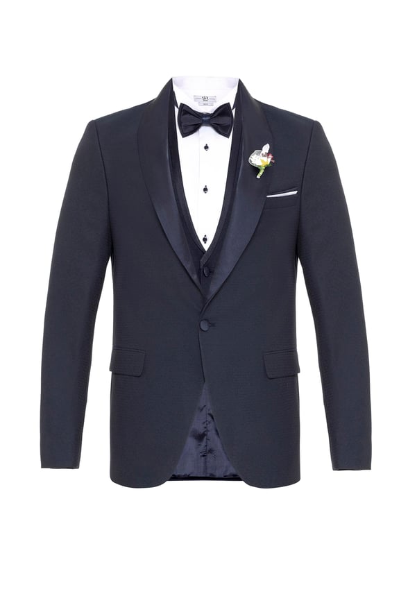 Lacivert Slim Armürlü Mono Yaka 6 Drop                                                       Smokin Takım Elbise