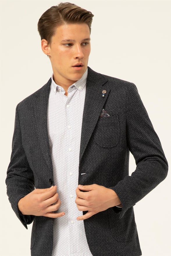 Lacivert Slim Armürlü Mono Yaka 6 Drop                                                       Ceket