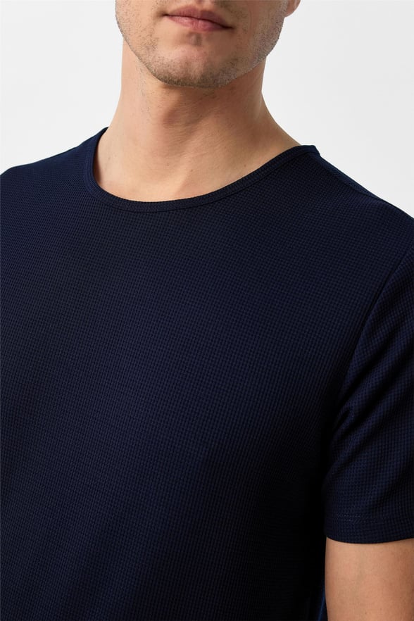 Lacivert Slim Armürlü O Yaka Tişört