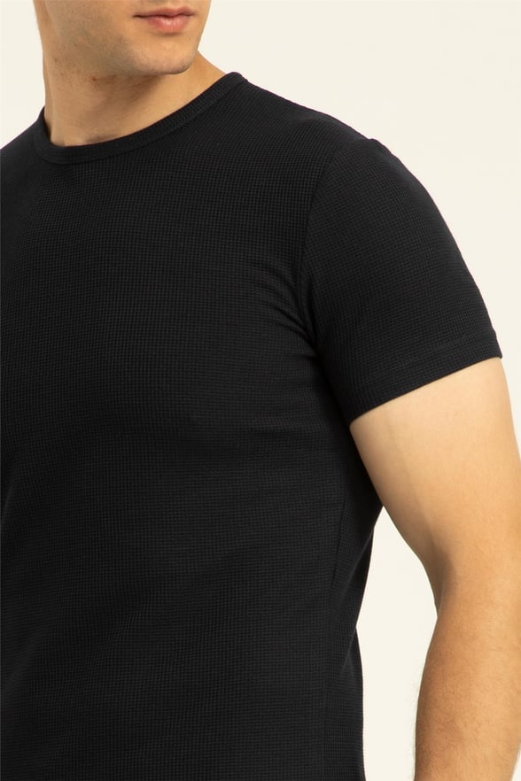 Lacivert Slim Armürlü O Yaka  Tişört
