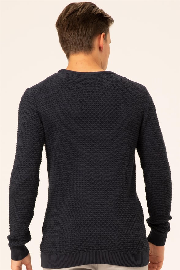 Lacivert Slim Armürlü O Yaka  Triko