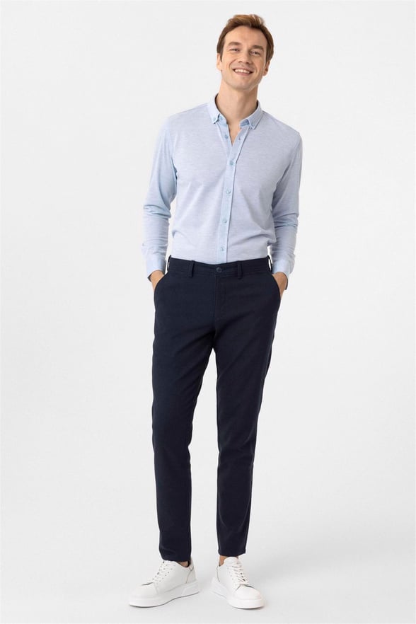 Lacivert Slim Armürlü Pantolon