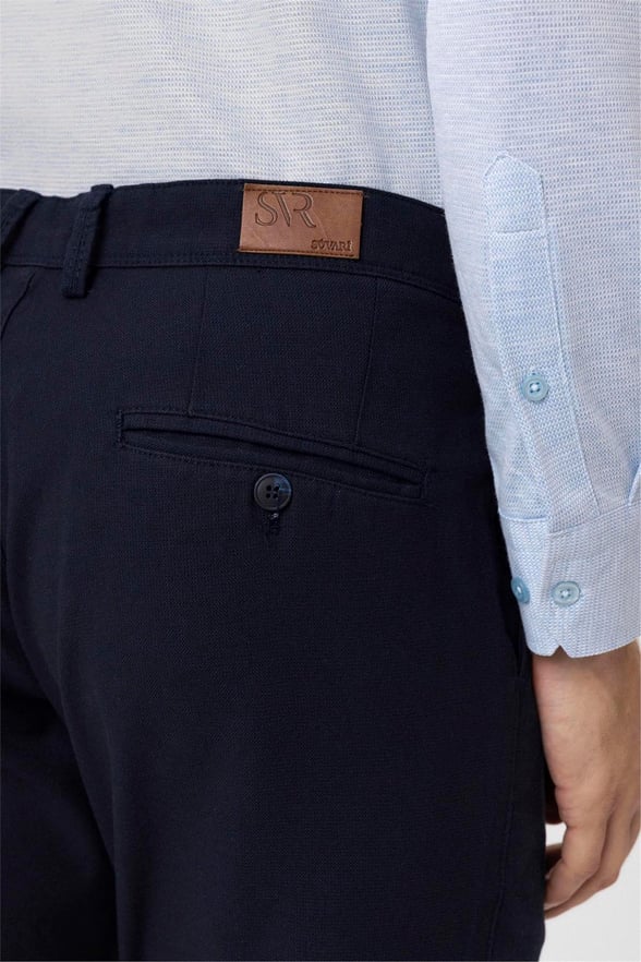 Lacivert Slim Armürlü Pantolon