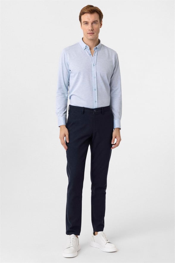 Lacivert Slim Armürlü Pantolon