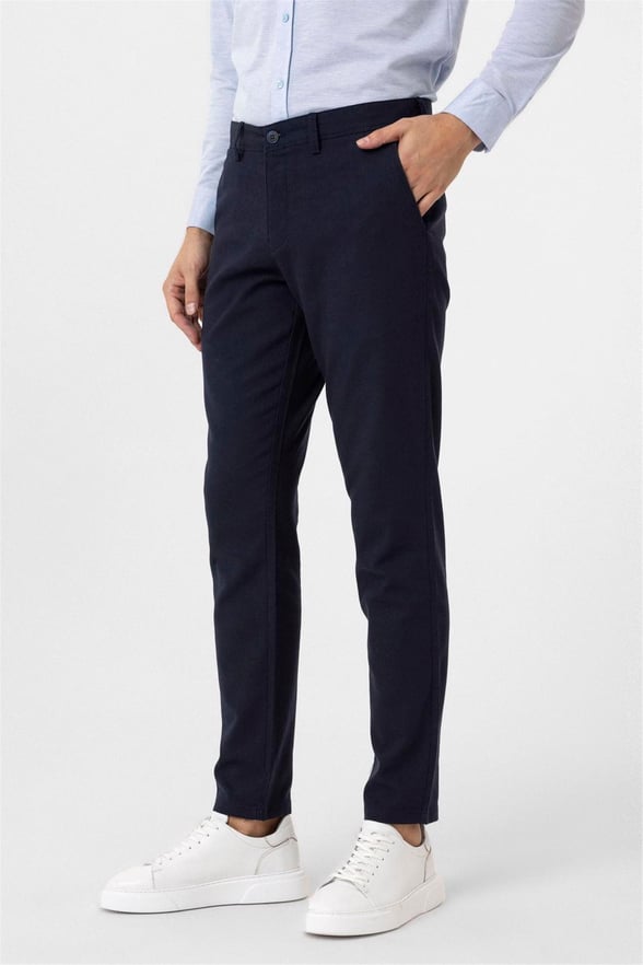 Lacivert Slim Armürlü Pantolon
