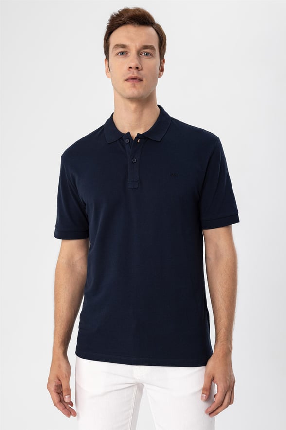 Lacivert Slim Armürlü Polo Yaka  Tişört
