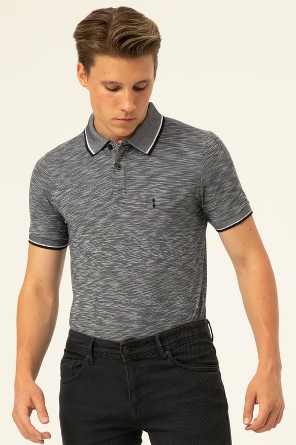 Lacivert Slim Armürlü Polo Yaka  Tişört