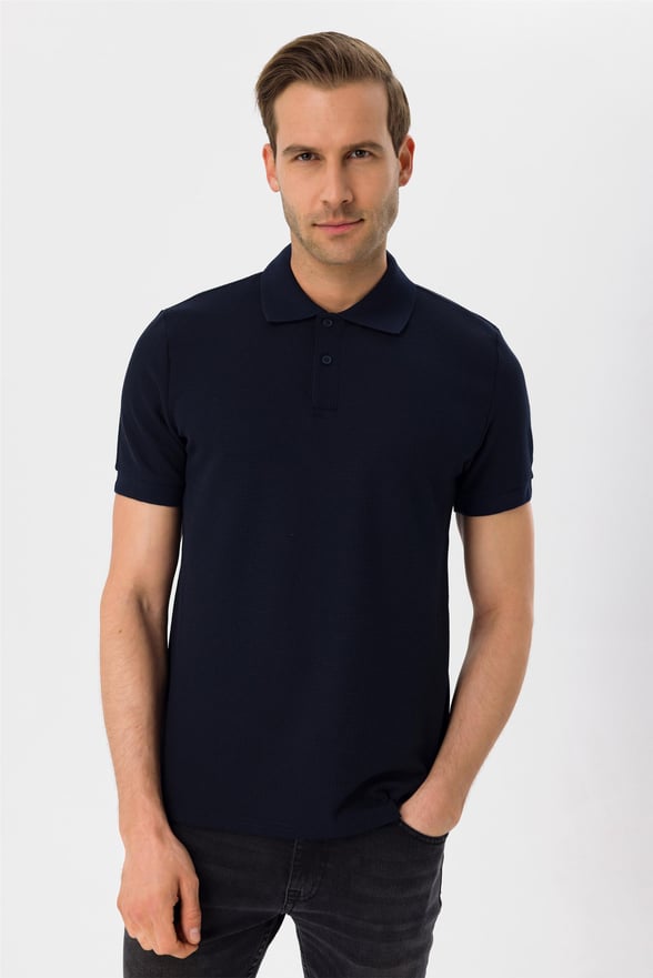 Lacivert Slim Armürlü Polo Yaka  Tişört