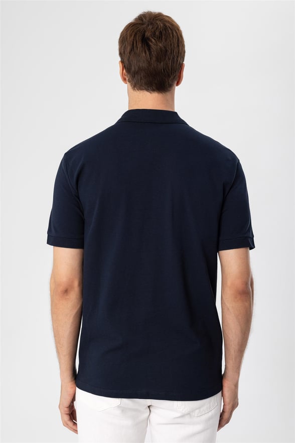 Lacivert Slim Armürlü Polo Yaka  Tişört