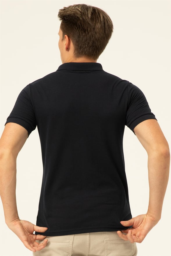 Lacivert Slim Armürlü Polo Yaka  Tişört