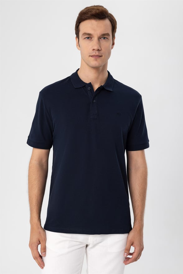 Lacivert Slim Armürlü Polo Yaka  Tişört