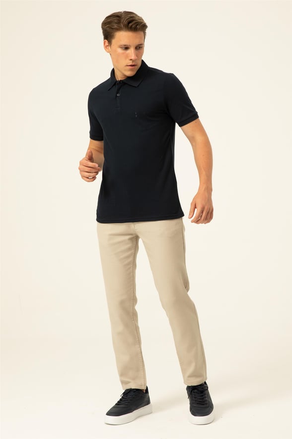 Lacivert Slim Armürlü Polo Yaka  Tişört