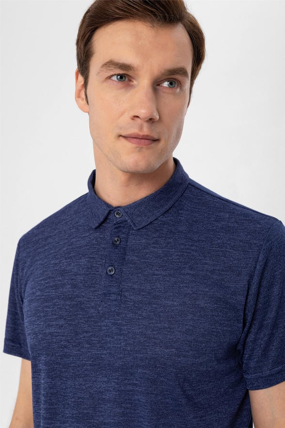 Lacivert Slim Armürlü Polo Yaka  Tişört