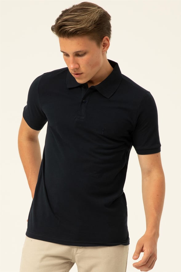 Lacivert Slim Armürlü Polo Yaka  Tişört
