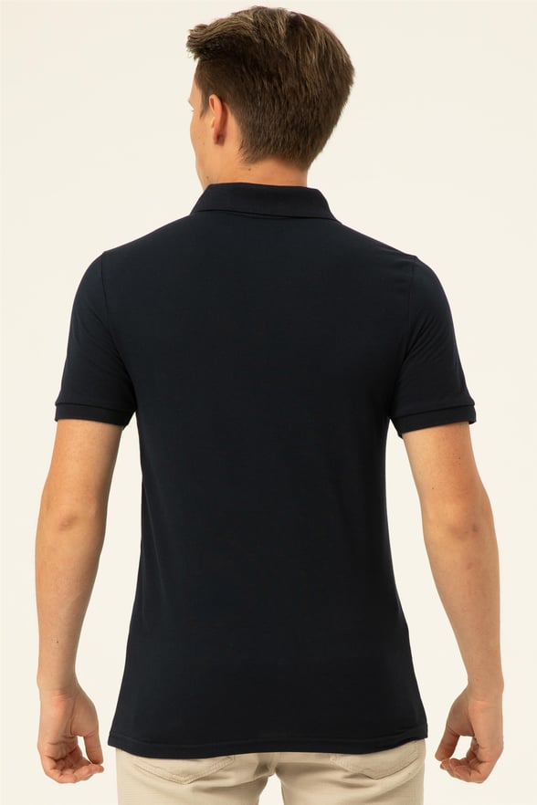 Lacivert Slim Armürlü Polo Yaka  Tişört