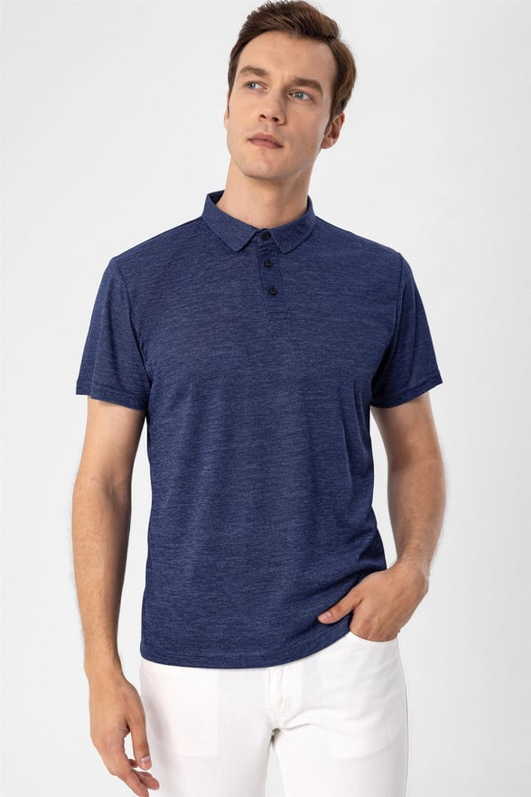Lacivert Slim Armürlü Polo Yaka  Tişört