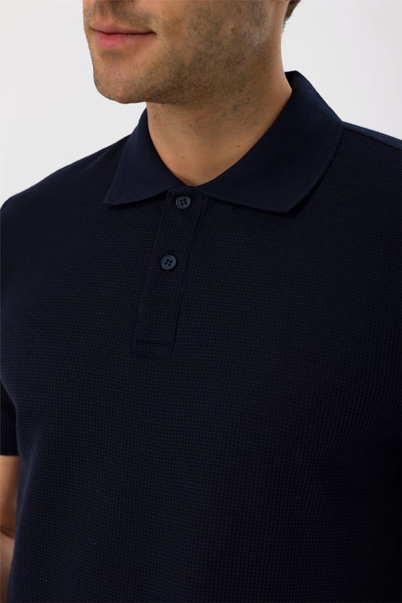 Lacivert Slim Armürlü Polo Yaka  Tişört