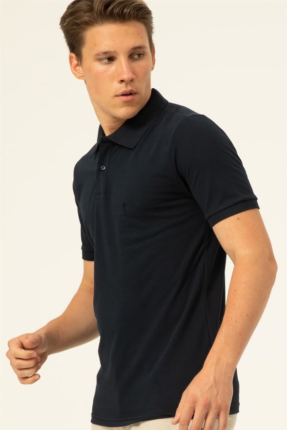 Lacivert Slim Armürlü Polo Yaka  Tişört