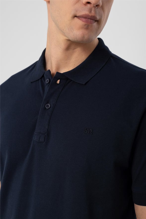 Lacivert Slim Armürlü Polo Yaka  Tişört